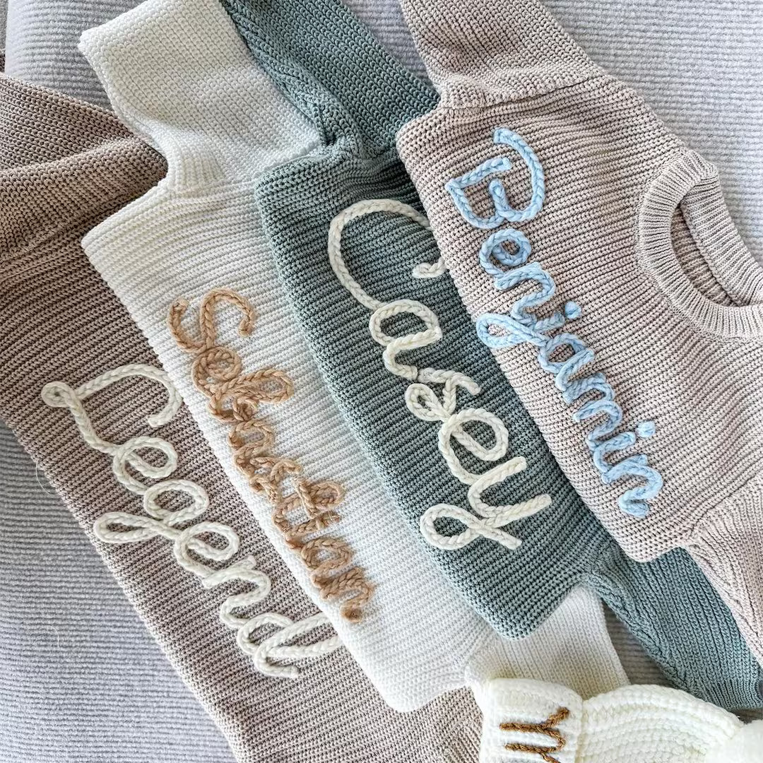 Custom Hand Embroidered Name Sweater Baby , Custom Baby Name Sweater, Baby Boy Name Sweater,perso... | Etsy (US)