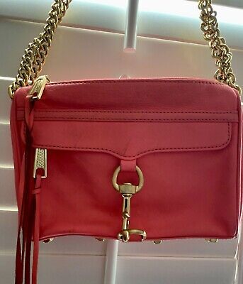 Rebecca Minkoff Bag Mini MAC Leather Crossbody Gold Chain Purse Coral Pockets | eBay AU