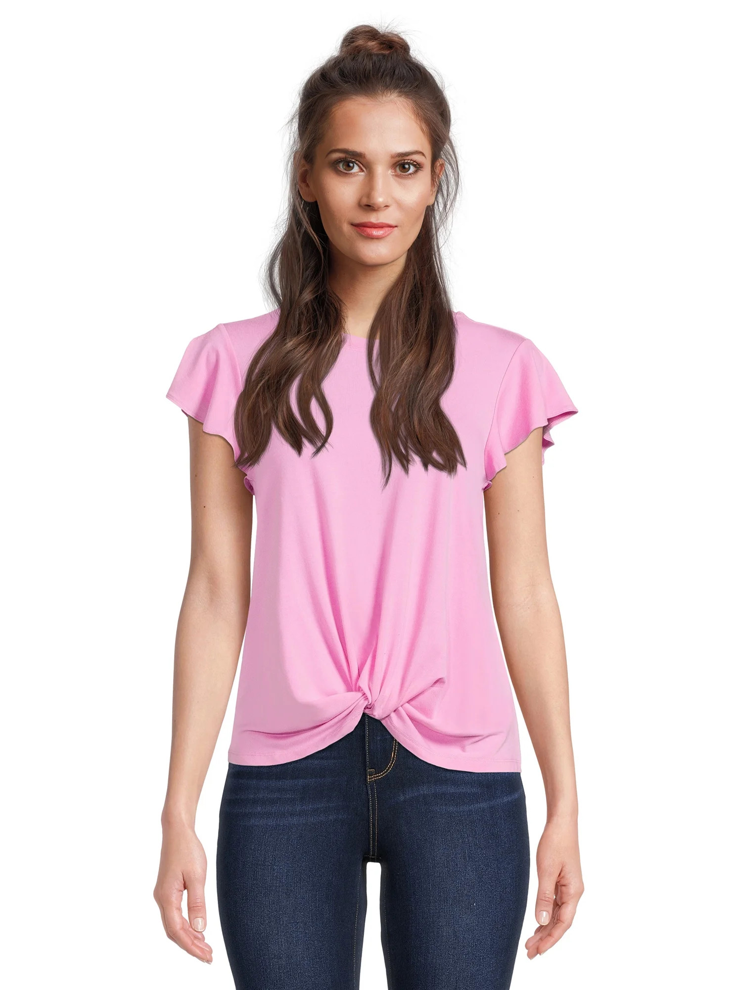 Time and Tru Women's Twist Top with Short Sleeves | Walmart (US)