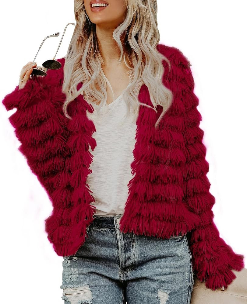 Inorin Womens Fall Open Front Cardigan Faux Fur Coat Vintage Parka Shaggy Jacket Warm Coat Tops | Amazon (US)