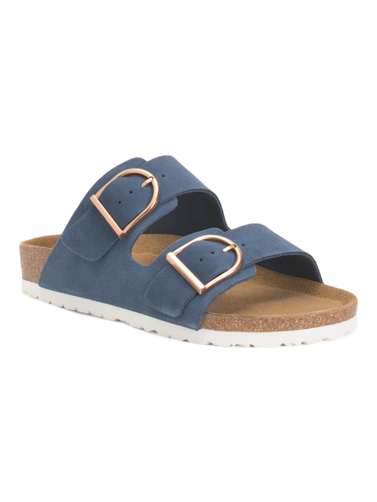 Suede Legacy Oversized Buckle Double Strap Sandals | TJ Maxx