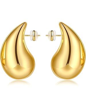 Chunky Gold Hoop Earrings for Women Lightweight Teardrop Dupes Earrings 925 Sterling Silver Post ... | Amazon (US)