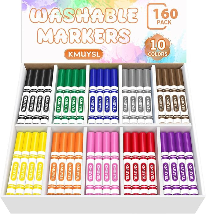 KMUYSL 160 Count Washable Markers Bulk, 10 Assorted Colors - Broad Line Conical Tip Coloring Mark... | Amazon (US)