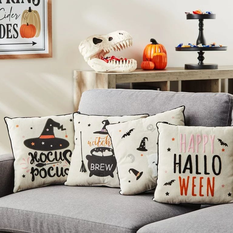 Way To Celebrate Halloween Decorative Pillow, 4pcs Pack 13inch Square  Witches Pillow, Black/Natu... | Walmart (US)