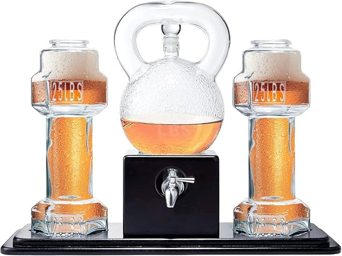 Kettlebell & Dumbbell Beer, Whiskey & Wine Dispenser Set, 40 OZ Decanter & 26 OZ Glasses - Great ... | Amazon (US)