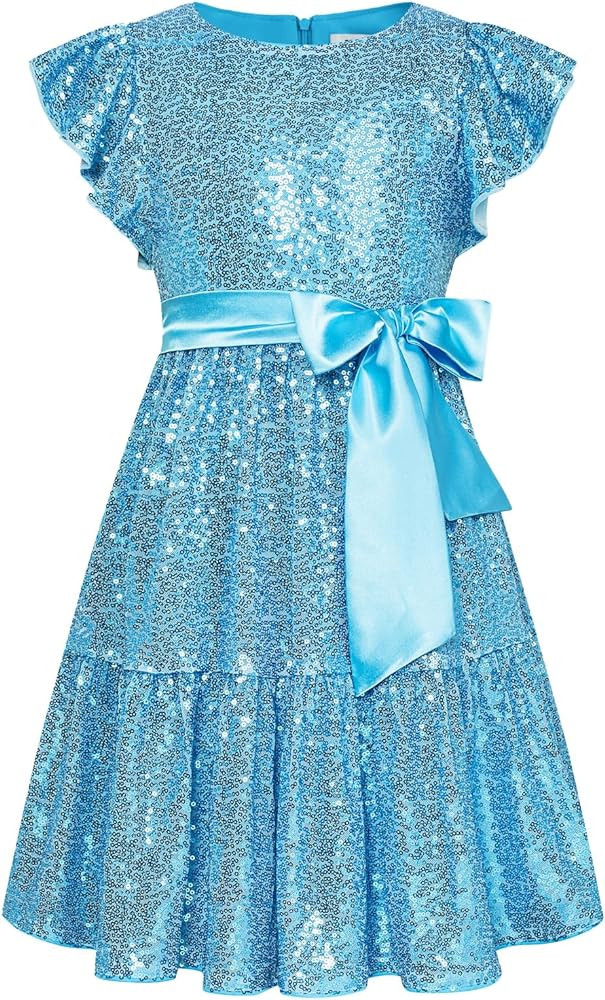 GRACE KARIN Girls Party Dress Sequin Formal Fancy Birthday Dress for Girls Prom Ruffle Midi Dress... | Amazon (US)