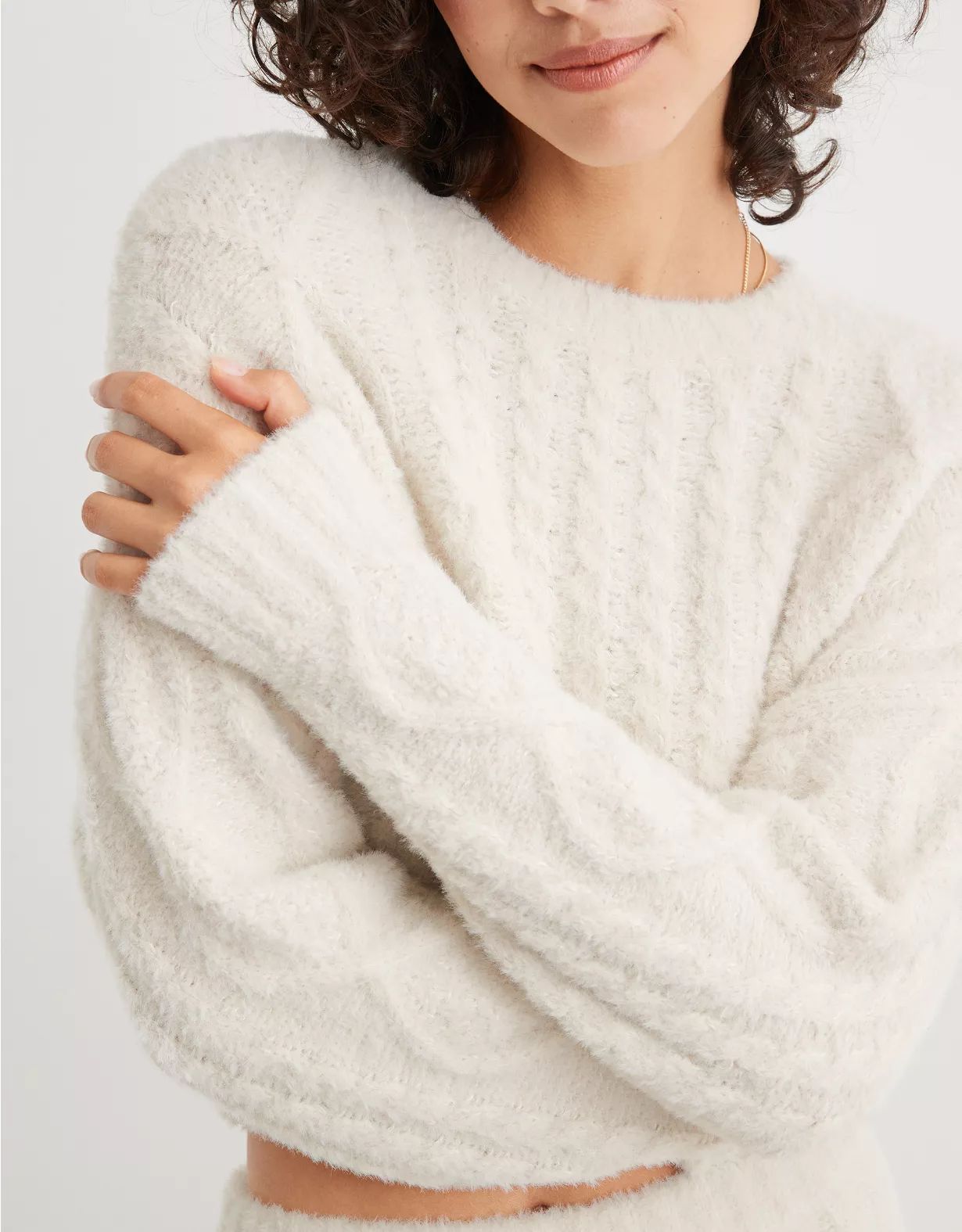 Aerie Buttercream Cropped Cable Sweater | American Eagle Outfitters (US & CA)