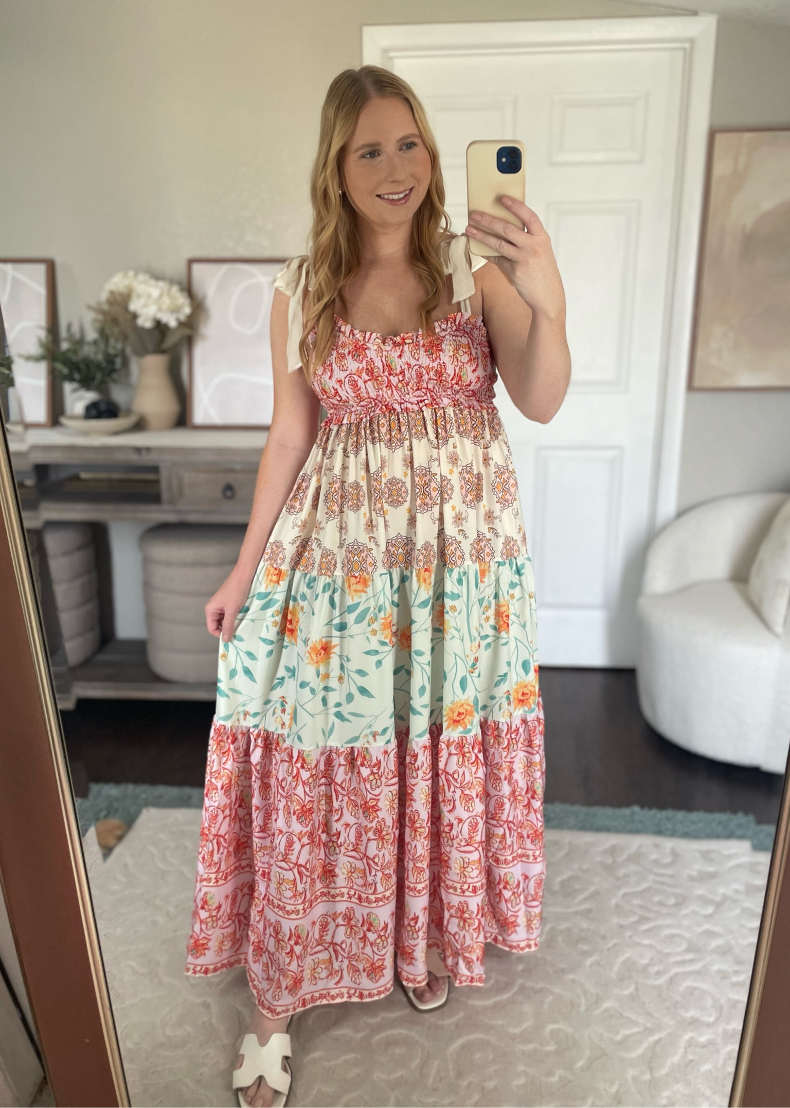 knee length dresses for ladies Elegant Cotton Floral Print Woman Maxi Dress Boho Beach 2 Pieces Gown 12 / Picture Color
