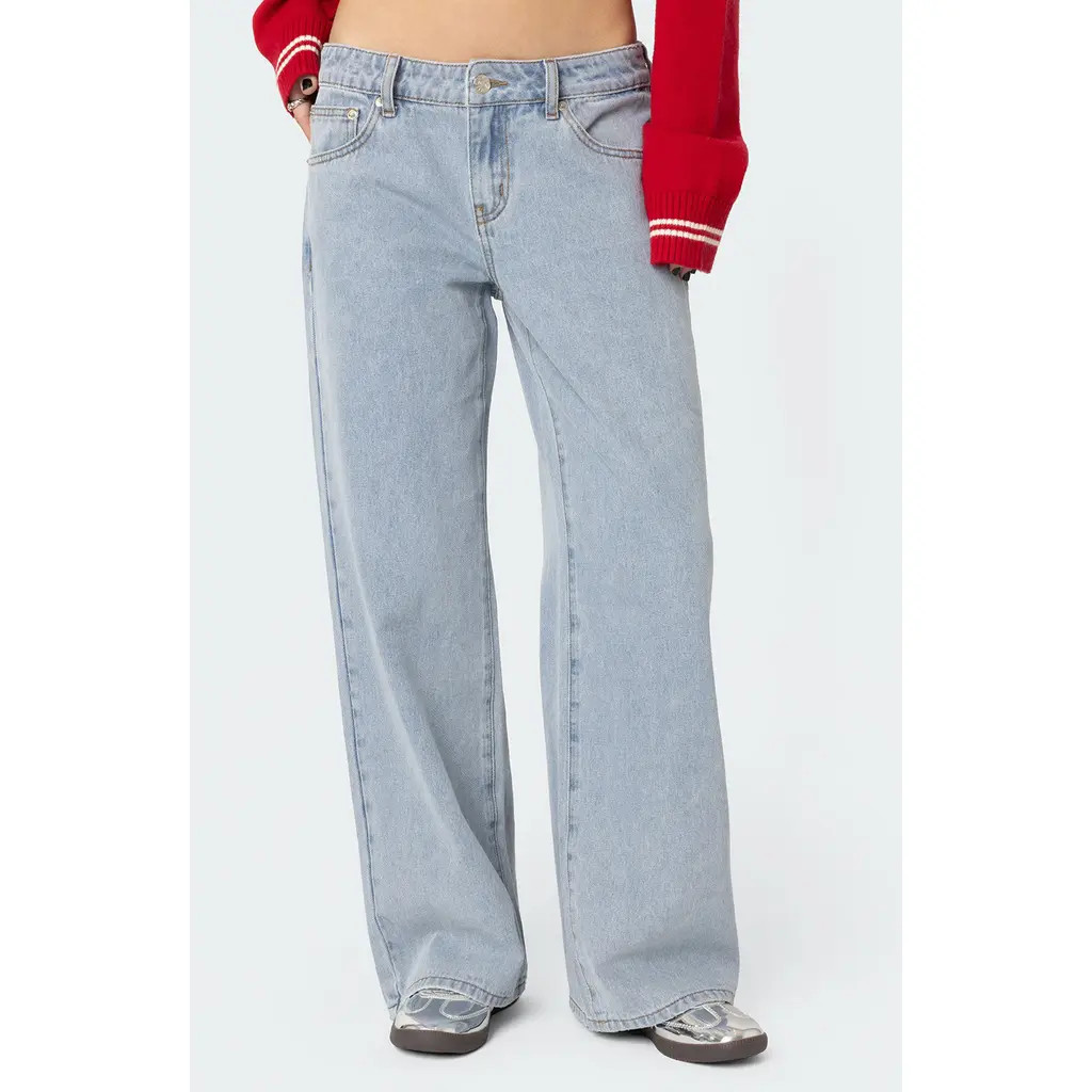 EDIKTED Raelynn Washed Low Rise Jeans in Light-Blue at Nordstrom, Size Large | Nordstrom