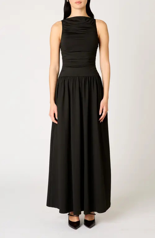 Nia Clea Ruched Sleeveless Drop Waist Maxi Dress in Black at Nordstrom, Size Large | Nordstrom