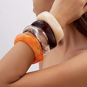 Acrylic Chunky Bangle Bracelets for Women, Irregular Punk Acrylic Resin Bangle Geometric Cuff Wid... | Amazon (US)