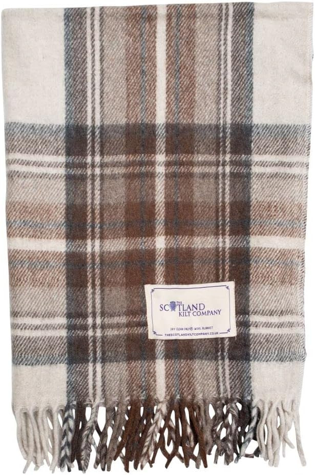 Recycled Wool Tartan Lap Blanket in Stewart Natural Dress - Fringed Edges, Soft, Machine Washable... | Amazon (US)