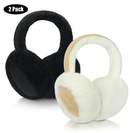 KOITHOT 2 Pcs Ear Muffs for Women, Foldable Fluffy Earmuffs with Headband, Multicolor Winter Outdoor Earmuffs | Walmart (US)