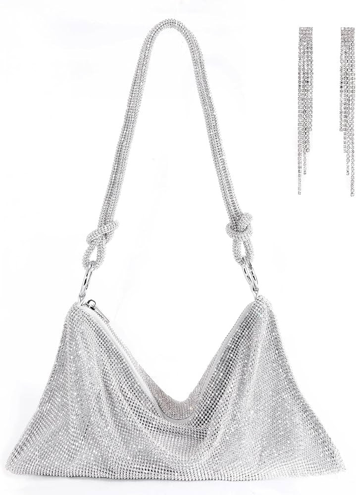 Rhinestone Evening Bag Sparkly Purse Rhineston Purse Silver Purse Silver bags with Detachable Cha... | Amazon (US)