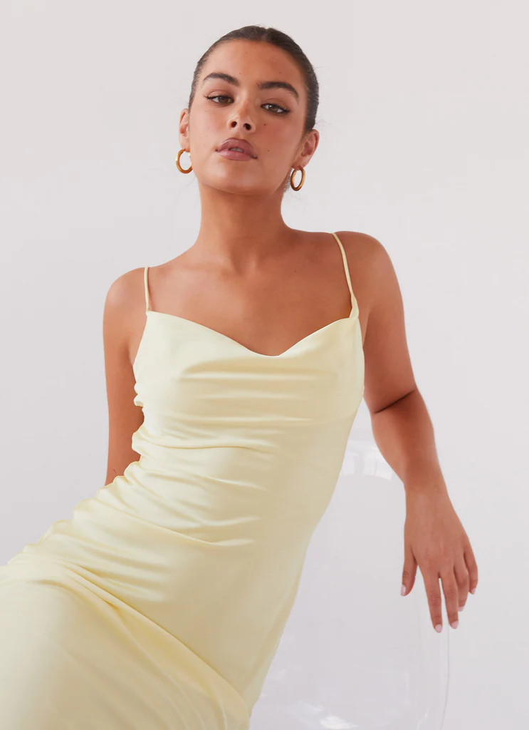 Joanna Satin Maxi Dress - Lemon | Peppermayo (Global)