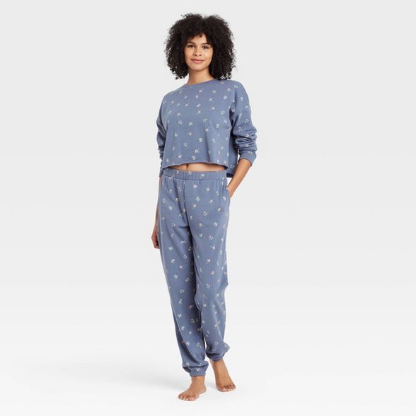 Women's Floral Print Fleece Lounge Jogger Pants - Colsie™ Blue | Target