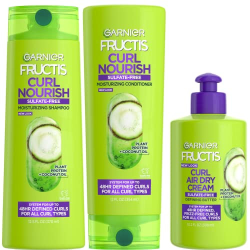 Garnier Fructis Curl Nourish Sulfate Free Moisturizing Shampoo, Conditioner + Air Dry Cream Defining Butter Set (3 Items), 1 Kit (Packaging May Vary) | Amazon (US)