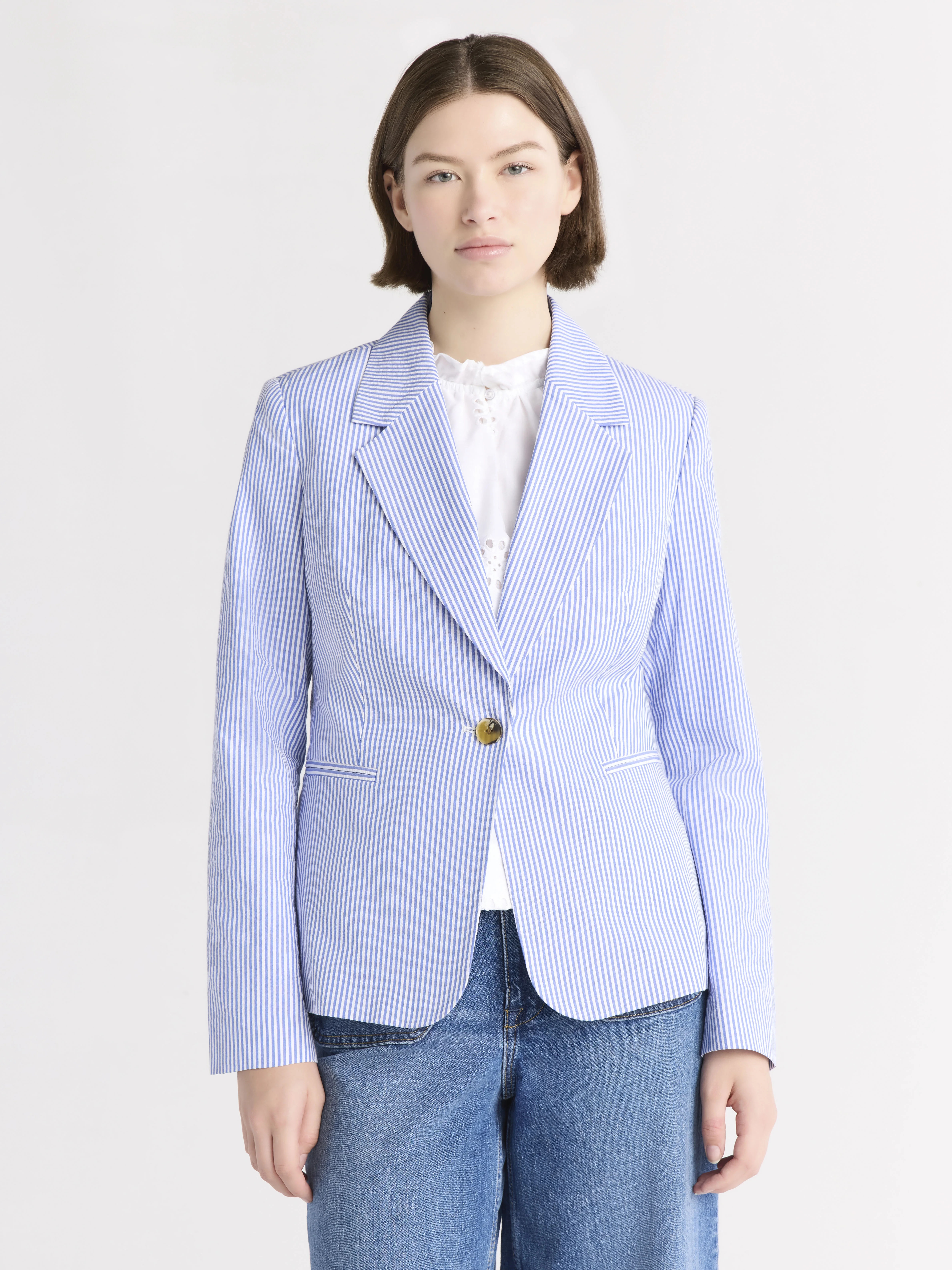 Free Assembly Women's Single Breasted Cotton Blazer, Sizes XS-XXL | Walmart (US)