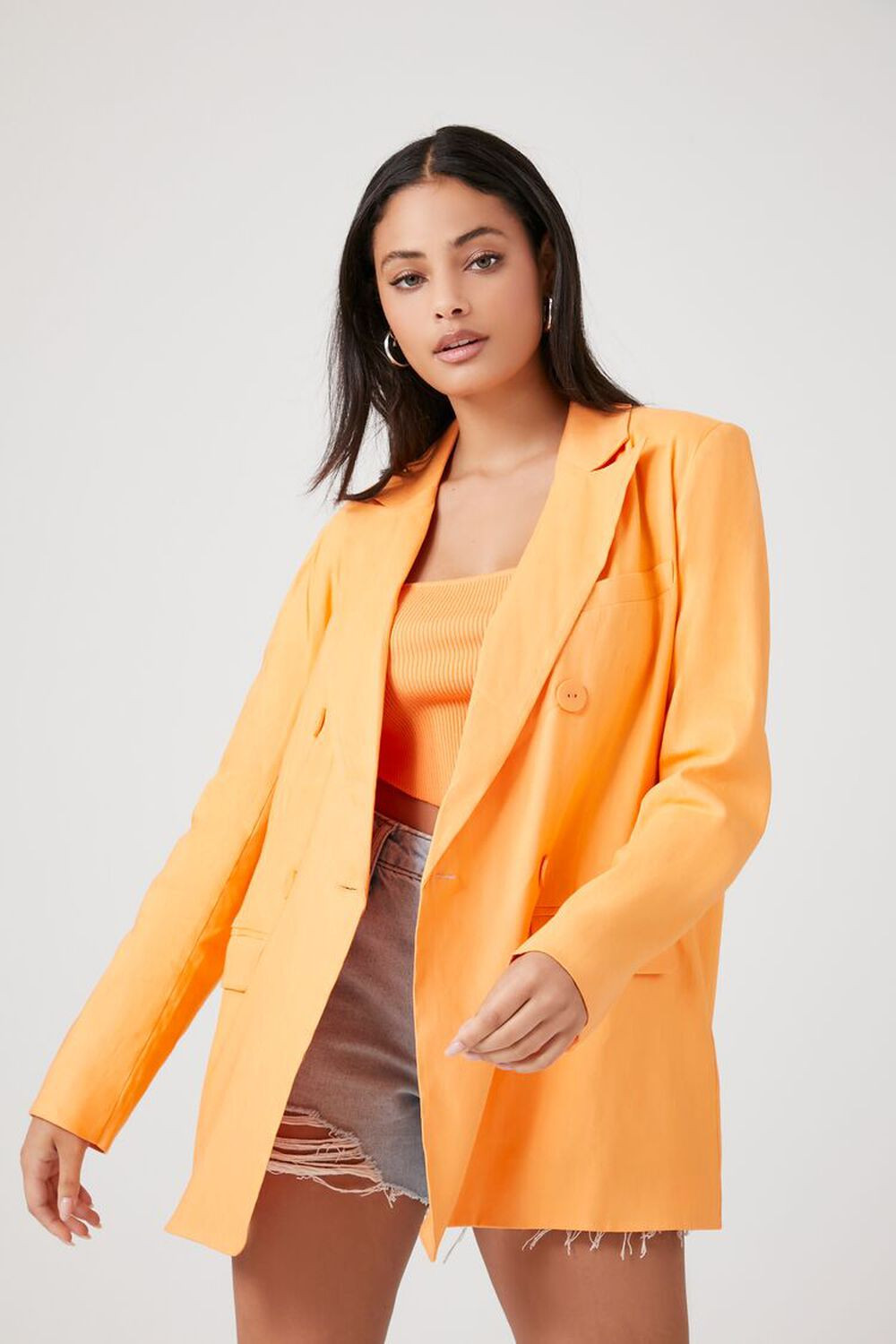 Linen-Blend Double-Breasted Blazer | Forever 21 | Forever 21 (US)