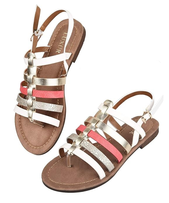 LUXUR Women’s Flat Strappy Sandals Flip Flops Shoes | Amazon (US)