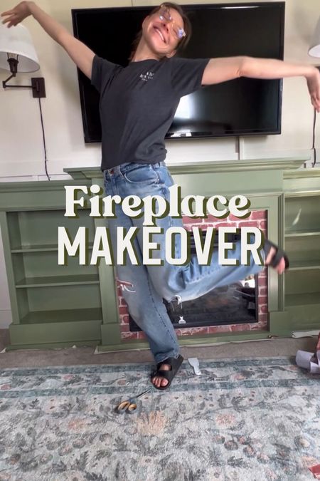 Fireplace makeover details! Paint is Artichoke by Sherwin Williams