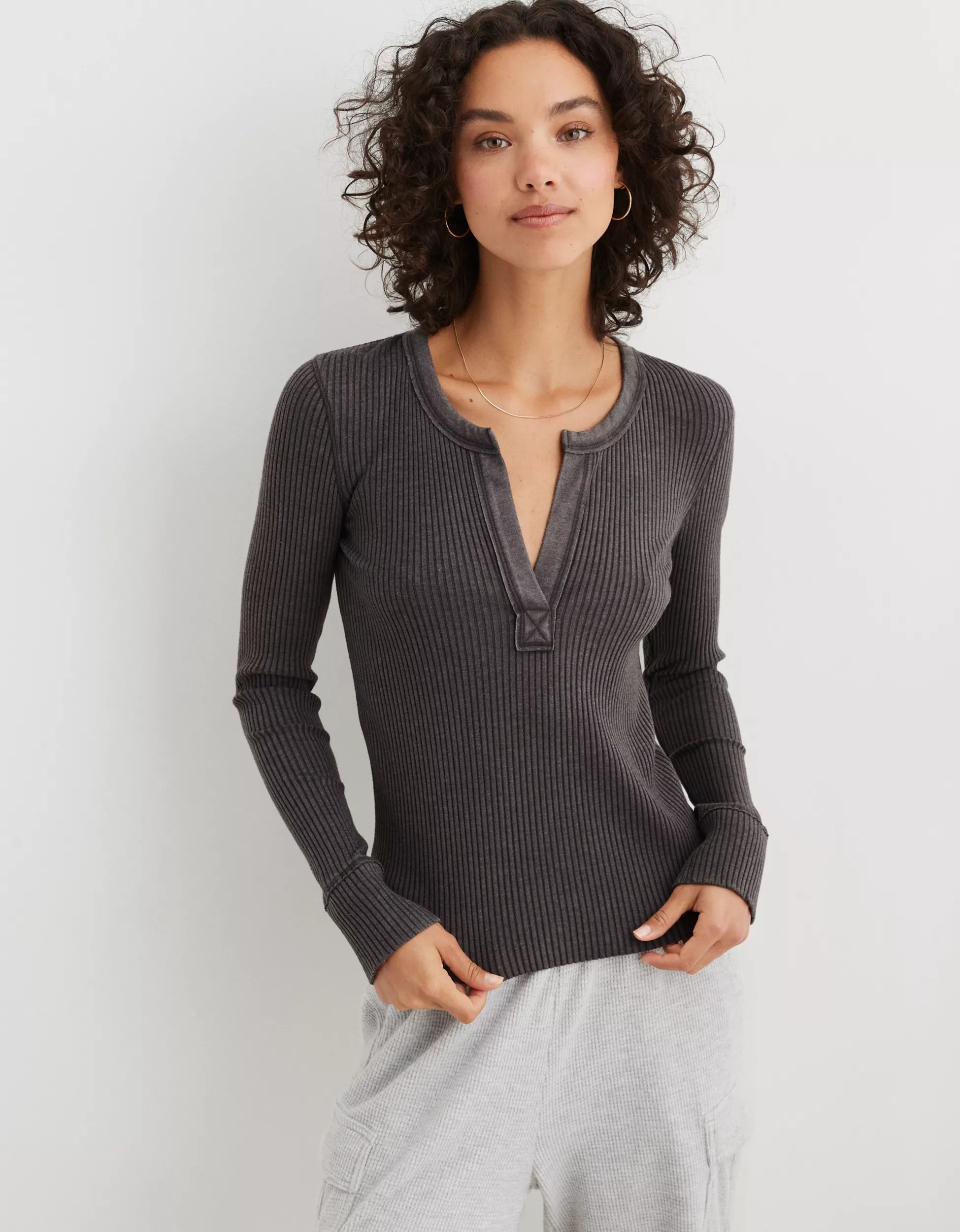 Aerie Fireside Long Sleeve Henley T-Shirt | Aerie