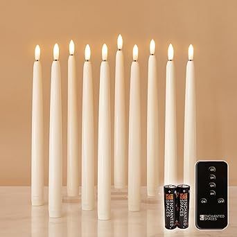 Enchanted Spaces Set of 10 Daily Timer Flameless LED Ivory 10" Taper Candles with Realistic Black... | Amazon (US)