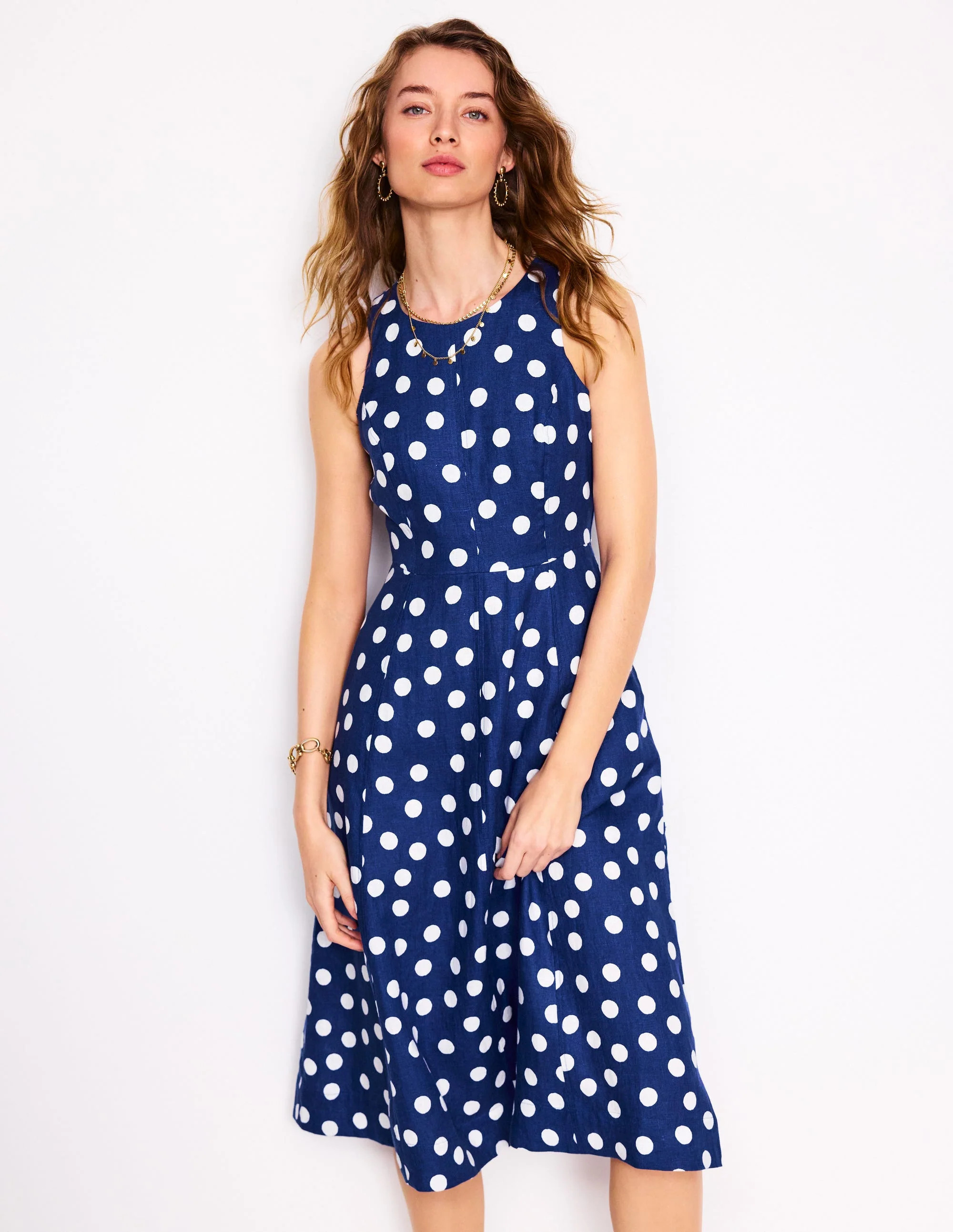 Carla Linen Midi Dress-Starboard Blue, Painted Dot | Boden (US)