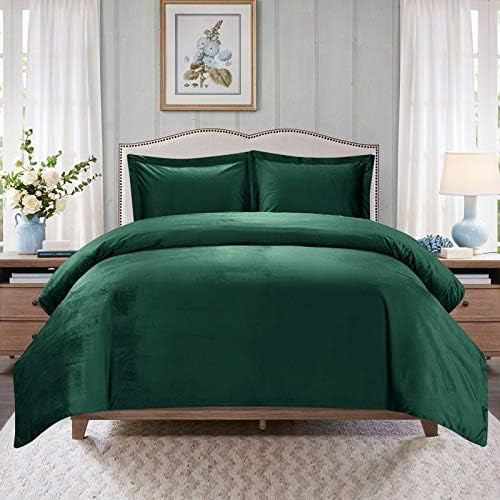 LoyoLady Queen Velvet Duvet Cover Set - 3 Pcs Emerald Green Heavyweight Soft Velvet Comforter Cov... | Amazon (US)
