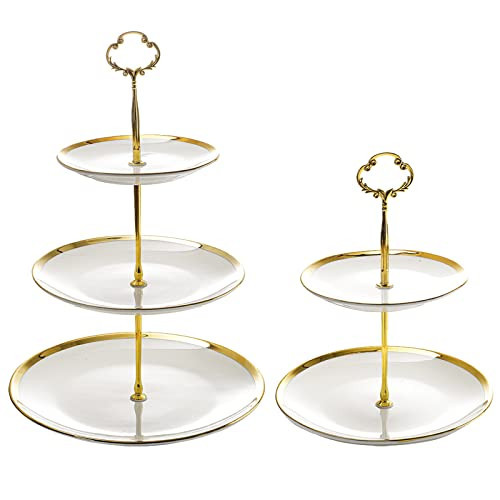 Frcctre Set of 2 Ceramic Cupcake Stand, 3+2 Tier Porcelain Dessert Display Tower Pastry Serving Tray, Tiered Dessert Cupcake Serving Platter for Tea Party, Wedding, Birthday | Amazon (US)