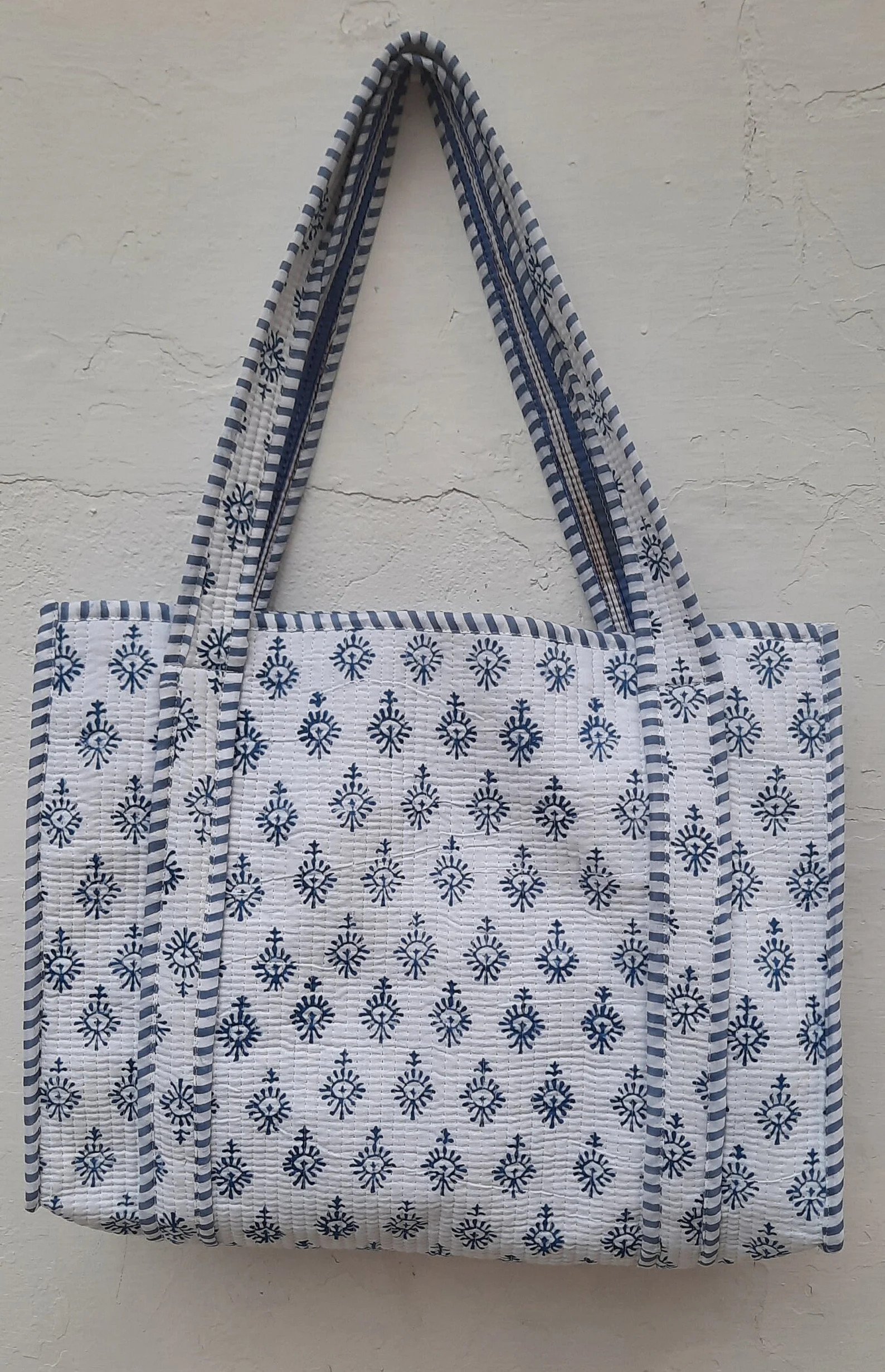 Indian Quilted Large Tote Bag, Grocery Shopping Bag, Vintage Tote Bag Floral Block Print Tote Bag... | Etsy (US)