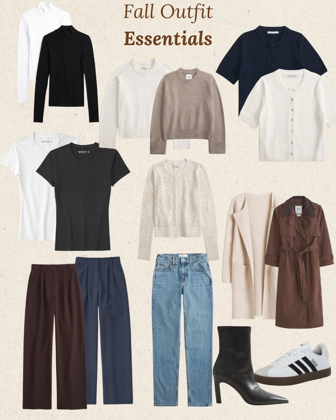 Fall outfit essentials for a timeless and versatile wardrobe. These core pieces make it easy to mix and match all season long, from layering turtlenecks and cozy knits to classic trousers and denim. Essential fall basics like cardigans, sweaters, coats, and neutral tees pair effortlessly with heeled boots or casual sneakers. 

fall outfit essentials fall capsule wardrobe fall basics fall fashion staples minimal fall style chic fall outfits neutral fall style fall layering outfits capsule closet essentials autumn wardrobe staples fall work outfits elevated basics fall casual outfits Abercrombie fall essentials Abercrombie fall

#FallOutfitEssentials #FallCapsuleWardrobe #FallStyleInspo #MinimalFallStyle #ChicFallOutfits #CapsuleCloset #NeutralStyle #FallOutfitIdeas #AutumnWardrobe #ElevatedBasics #AbercrombieFall #FallFashionStaples #MixAndMatchOutfits #FallClosetEssentials #EverydayFallStyle #CasualFallOutfits #FallStyleGuide #MinimalWardrobe #EffortlessFallStyle #OOTDFall #FallStyleInspiration #CapsuleWardrobeGoals #NeutralOutfits #FallStyleTrends #ClassicFallStyle #FallLayering #FallOutfits2025 #FallFashionGoals #WardrobeEssentials #ClosetBasics

#LTKSeasonal #LTKStyleTip #LTKFindsUnder100