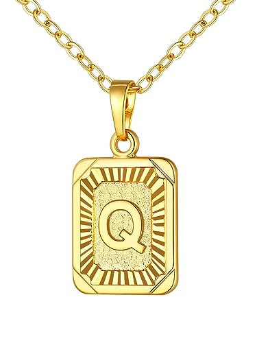 U7 Gold Initial Necklace for Women Men Monogram Name Jewelry A-Z 26 Letter 18K Gold Plated Square Letters Pendant, Chain 20 Inch (Q) | Amazon (US)
