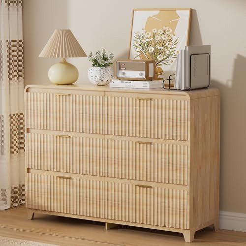 Hretanant Fluted 6 Drawers Dresser for Bedroom, 47.2" Wide Modern Chest of Drawers, Wooden Dresser Closet Organizers and Storage Drawer, TV Stand for Living Room, Bedroom, Hallway, Natural | Amazon (US)