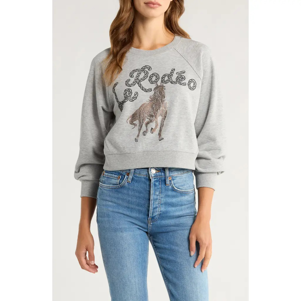Cinq à Sept Jennifer Le Rodeo Beaded Cotton Blend Sweatshirt in Heather Grey at Nordstrom, Size Small | Nordstrom
