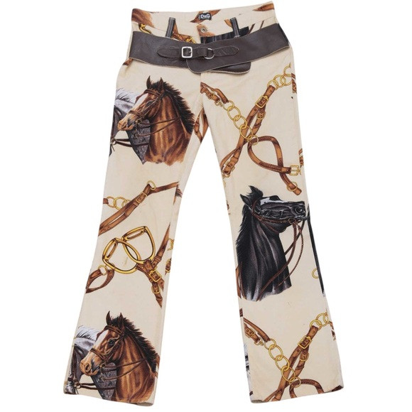 ✨DOLCE & GABBANA✨Equestrian Print Pants with Leather Belt | Poshmark