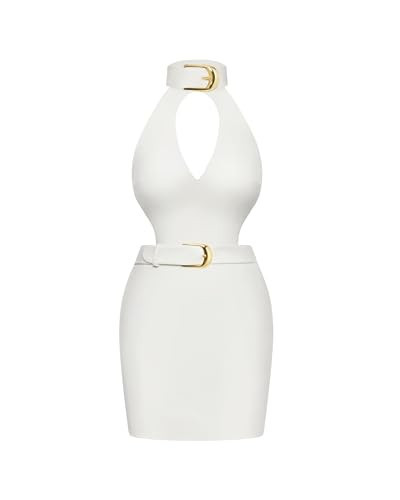 JW PEI Women's Gabriella Belted Cutout Halter Mini Dress - Ivory | Amazon (US)