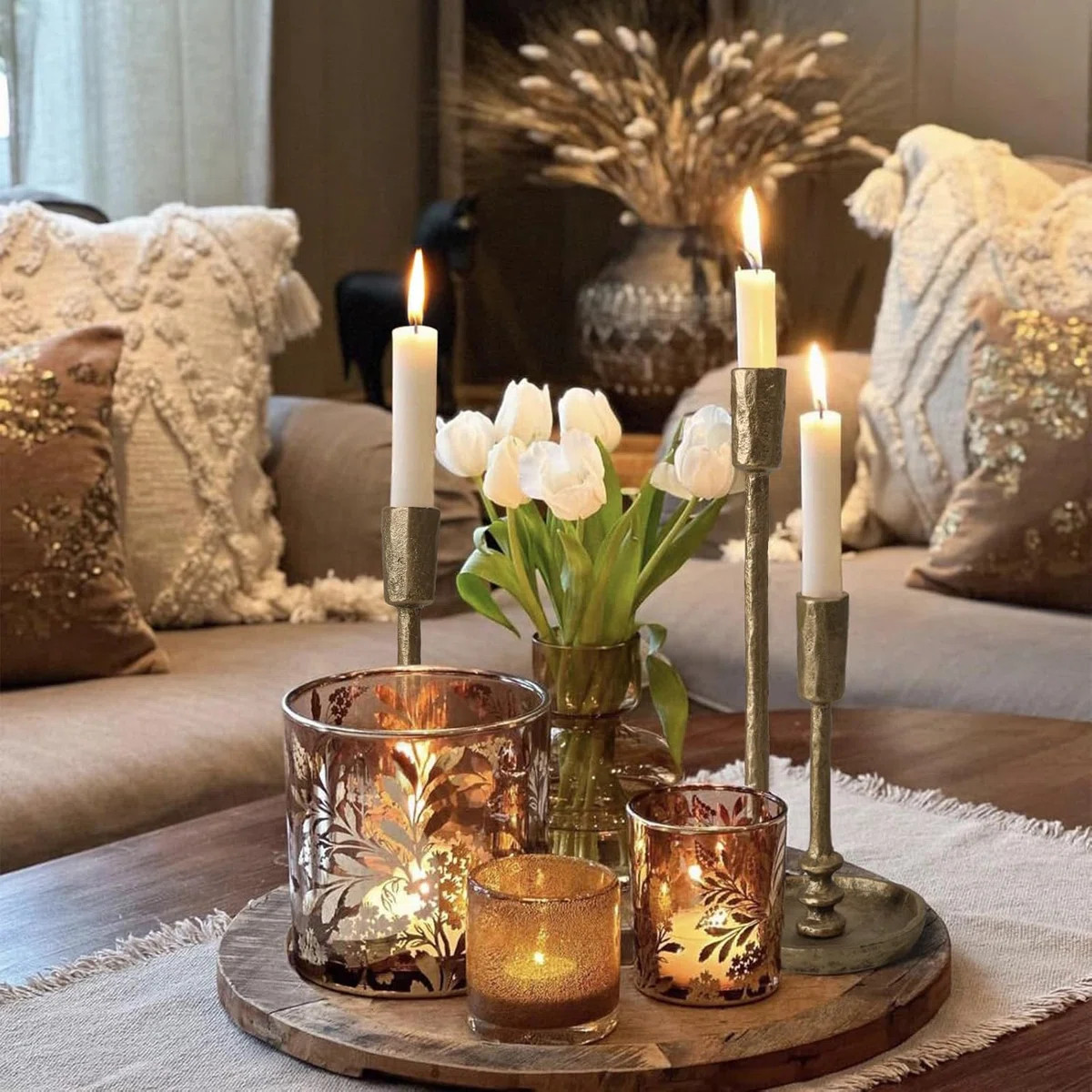 Set Of 3 Rustic Cast Iron Taper Candle Holders | Wayfair North America
