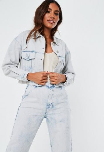 Light Blue Co Ord Oversized Cropped Denim Jacket | Missguided (US & CA)