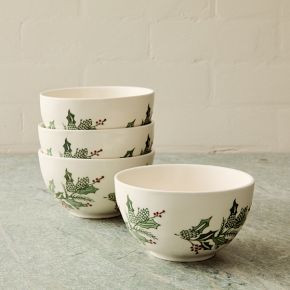 Tannenbaum Holly Stoneware Cereal Bowl Sets | West Elm (US)