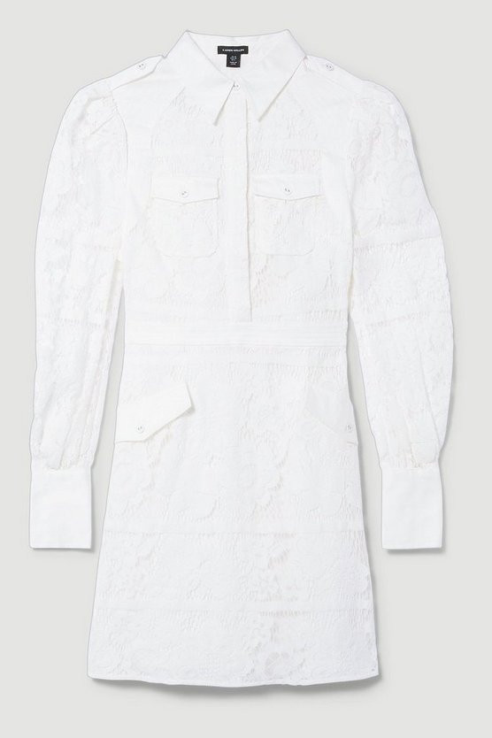 Lydia Millen Petite Lace Military Mix Woven Mini Shirt Dress | Karen Millen US