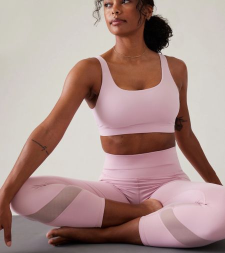 The prettiest set. The bra is strappy and buttery soft. Available in D/DD sports bra sizing. The leggings shave pockets and pretty mesh detail. 
kimbentley, fitness, workout, yoga, barre, Athleta, Pilates

#LTKActive #LTKfitness #LTKover40
