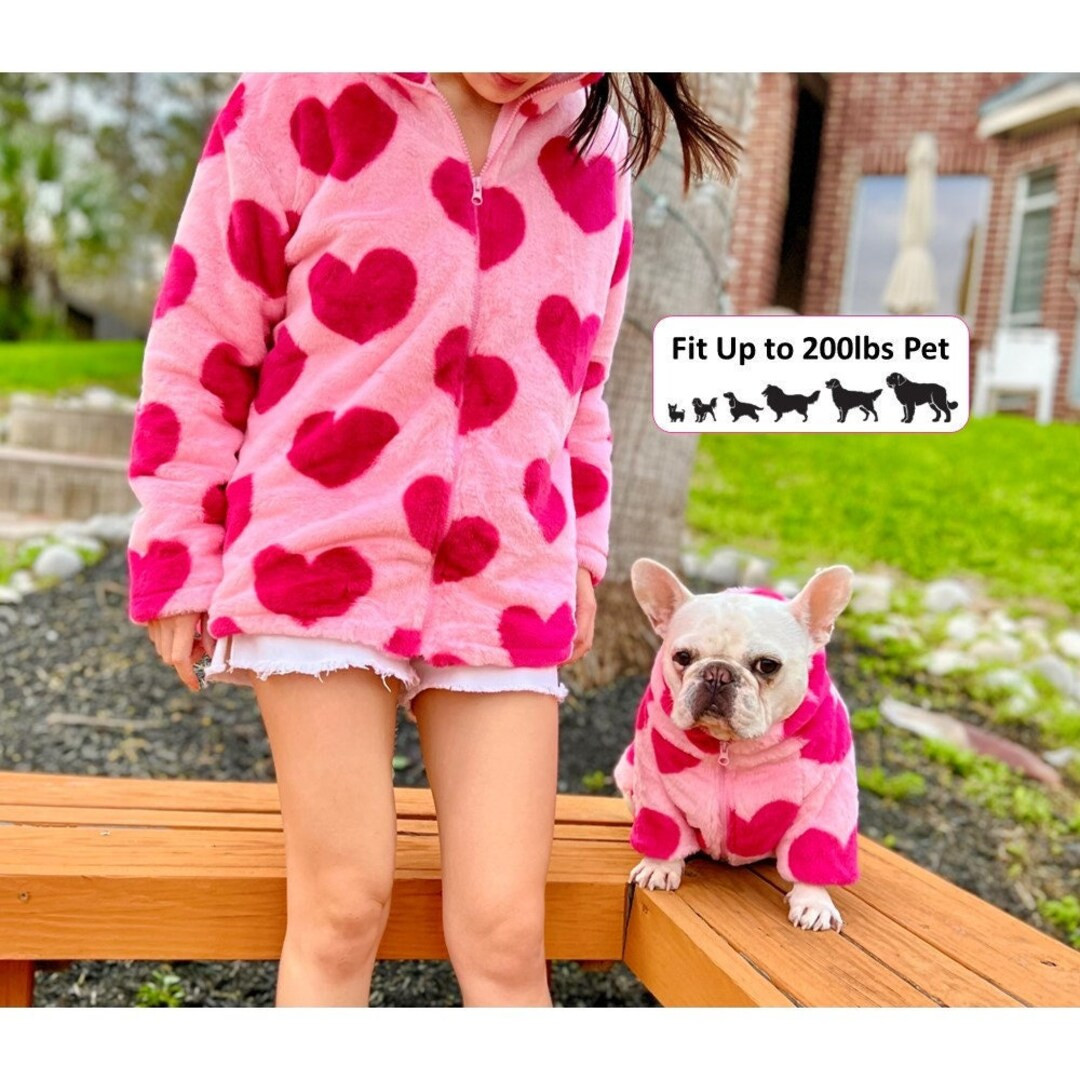 Pet and Owner Matching Sweater, Pink Fluffy Love Heart Shape Lover Cardigan, Valentine Matching J... | Etsy (US)