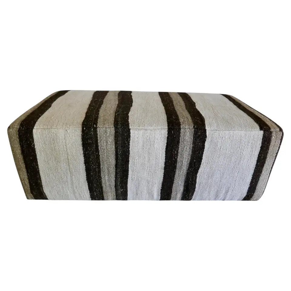 Fragments Identity Vintage Handwoven Berber Kilim Cocktail Ottoman | 1stDibs