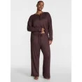 Joyspun Women's Cozy Lounge Collection Hacci Henley Top and Pants, 2-Piece Pajama Set, Sizes XS-3... | Walmart (US)