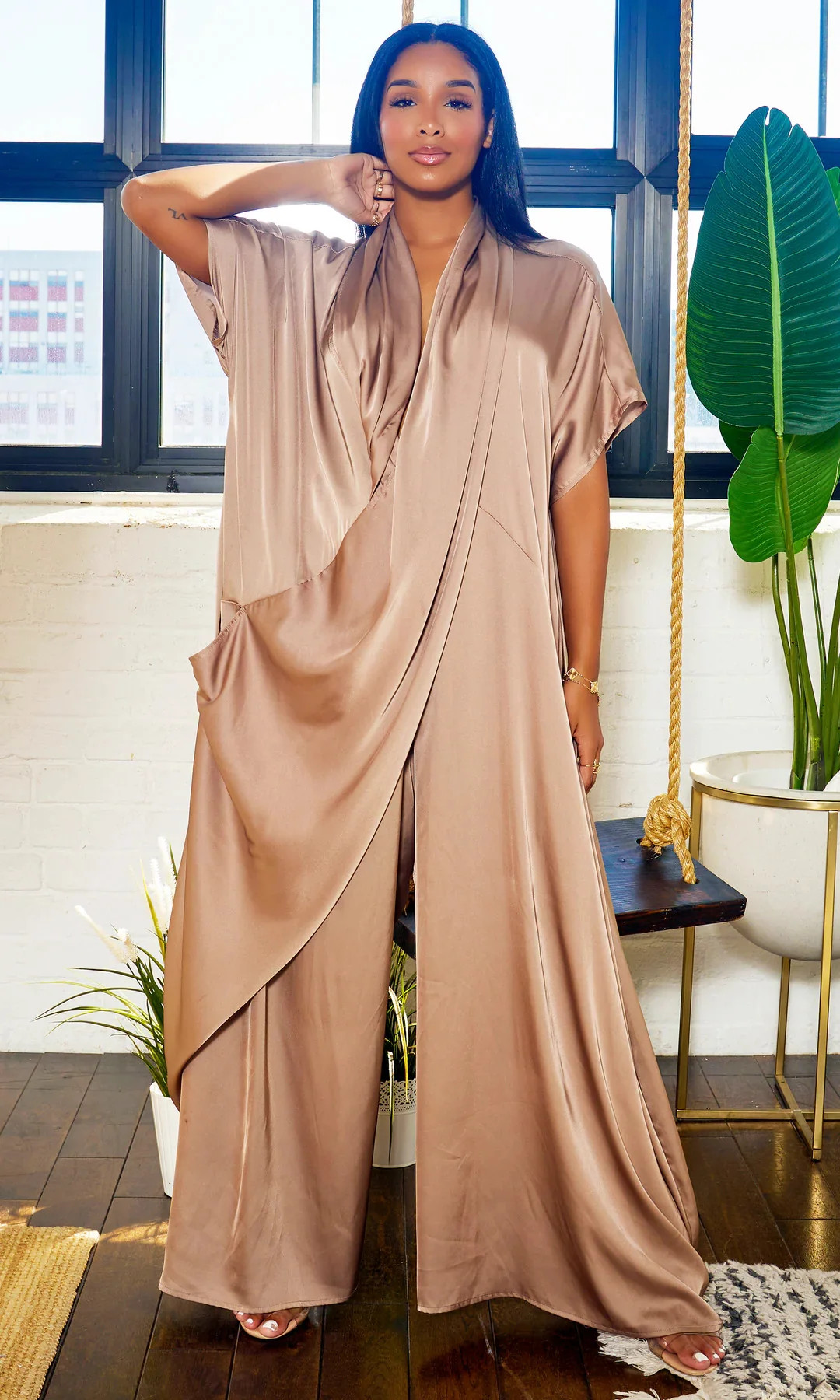 Luxe Drape Loose Fit Jumpsuit - Bronze | Cutely Covered