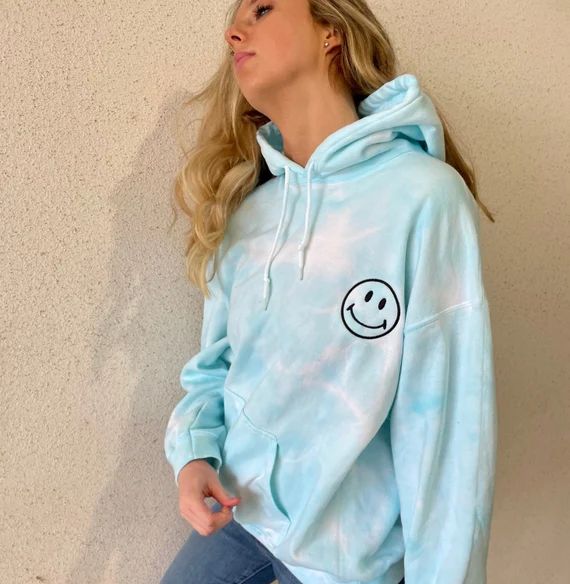 Tie Dye Sweatshirt Embroidered in Blue With a Smile for You | Etsy | Etsy (US)