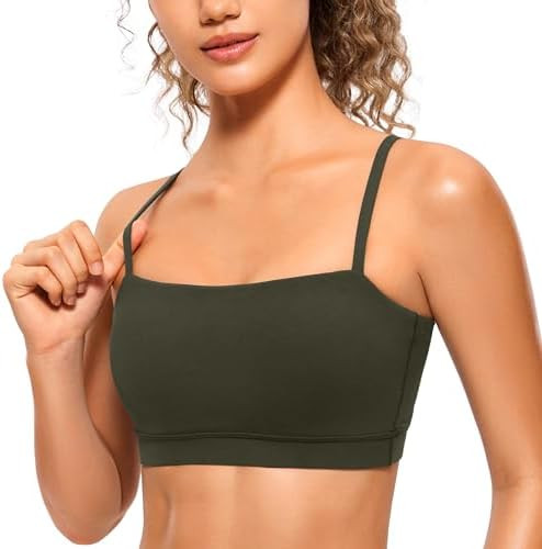 CRZ YOGA Butterluxe Womens Adjustable Spaghetti Thin Strap Sports Bra - Padded Wireless Square Ne... | Amazon (US)
