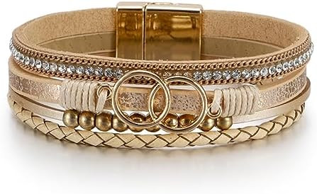 LSxAB Black Multi-Layer Leather Wrap Bracelet for Women Gold Tone Colorful Bohemian Braided Wrist... | Amazon (CA)