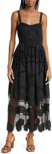 Juno Embroidered Inset Linen Fit & Flare Dress | Nordstrom